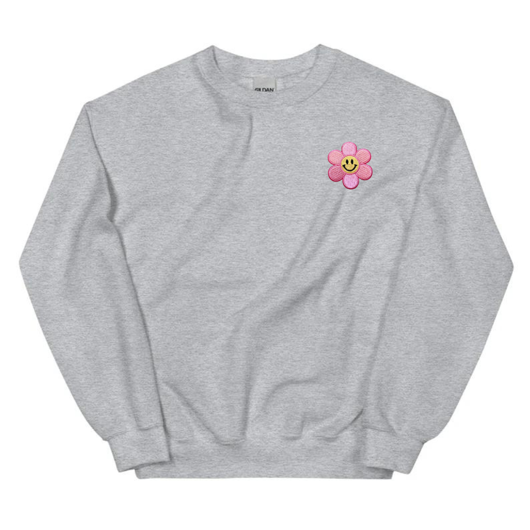 Pink Smiley Flower Crewneck