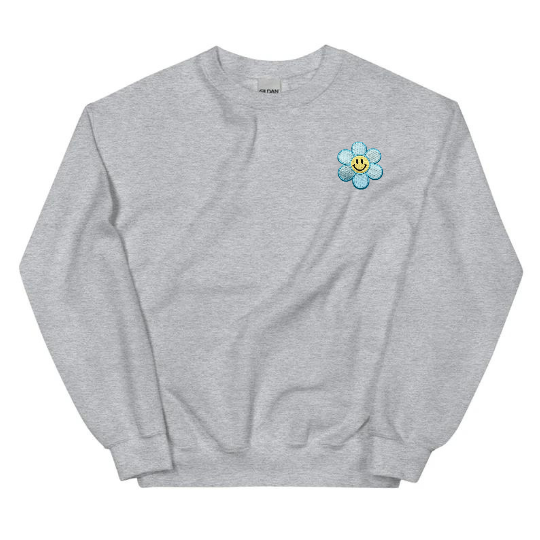 Blue Smiley Flower Crewneck